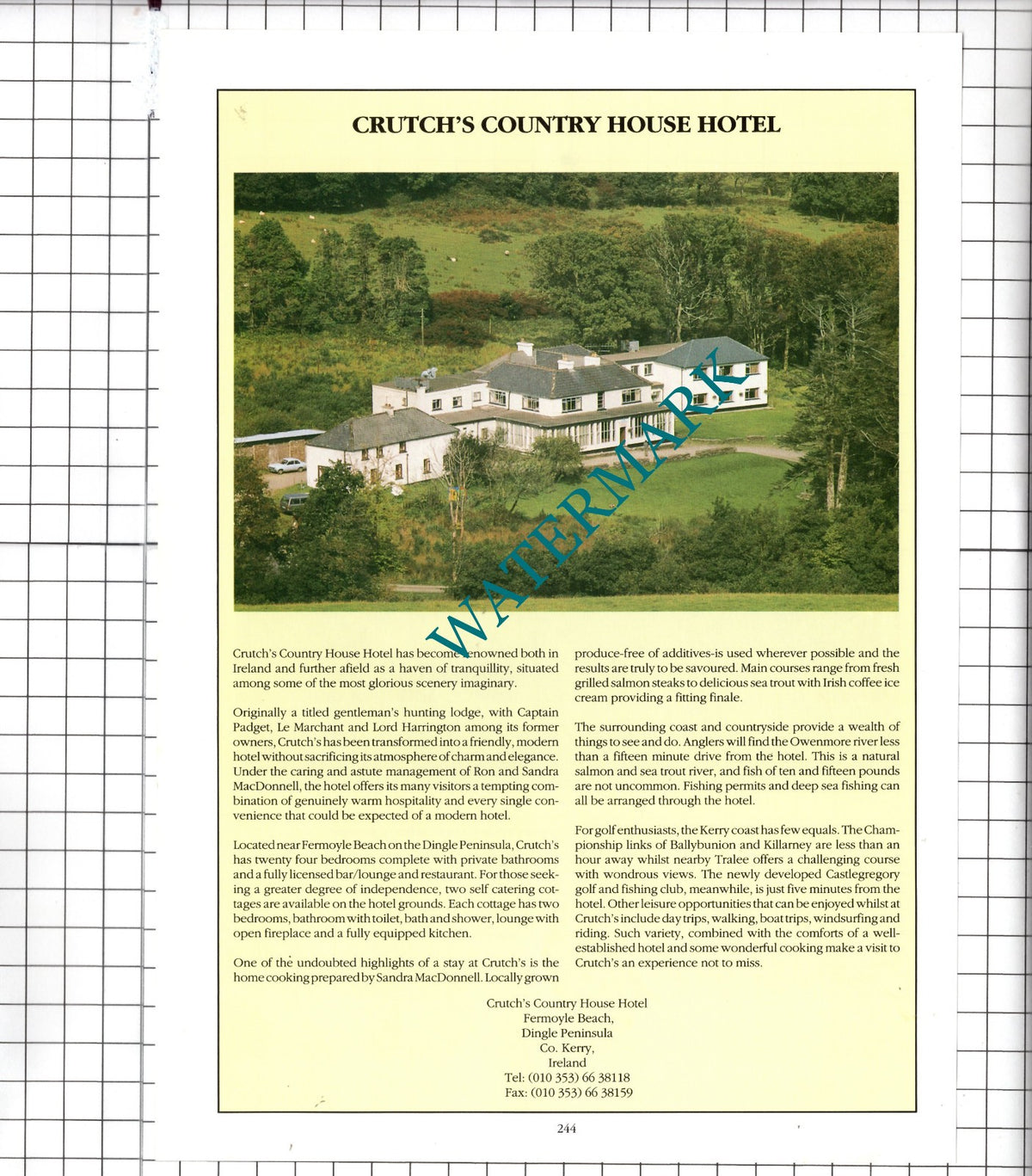 Crutch's Hotel Fermoyle Beach Ireland / Sheen Falls Lodge Kenmare Advert - 1991