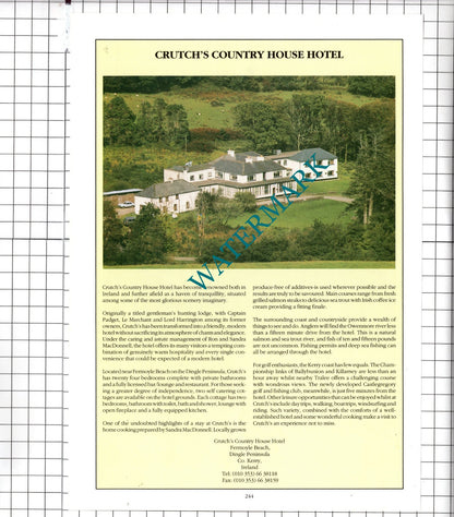 Crutch's Hotel Fermoyle Beach Ireland / Sheen Falls Lodge Kenmare Advert - 1991