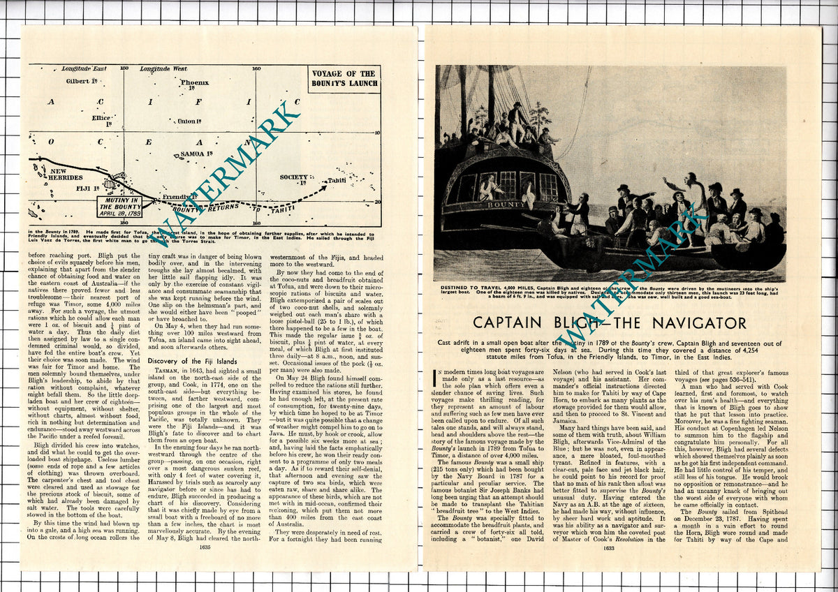 Captain Bligh The Bounty Ship   - c.1940's Article