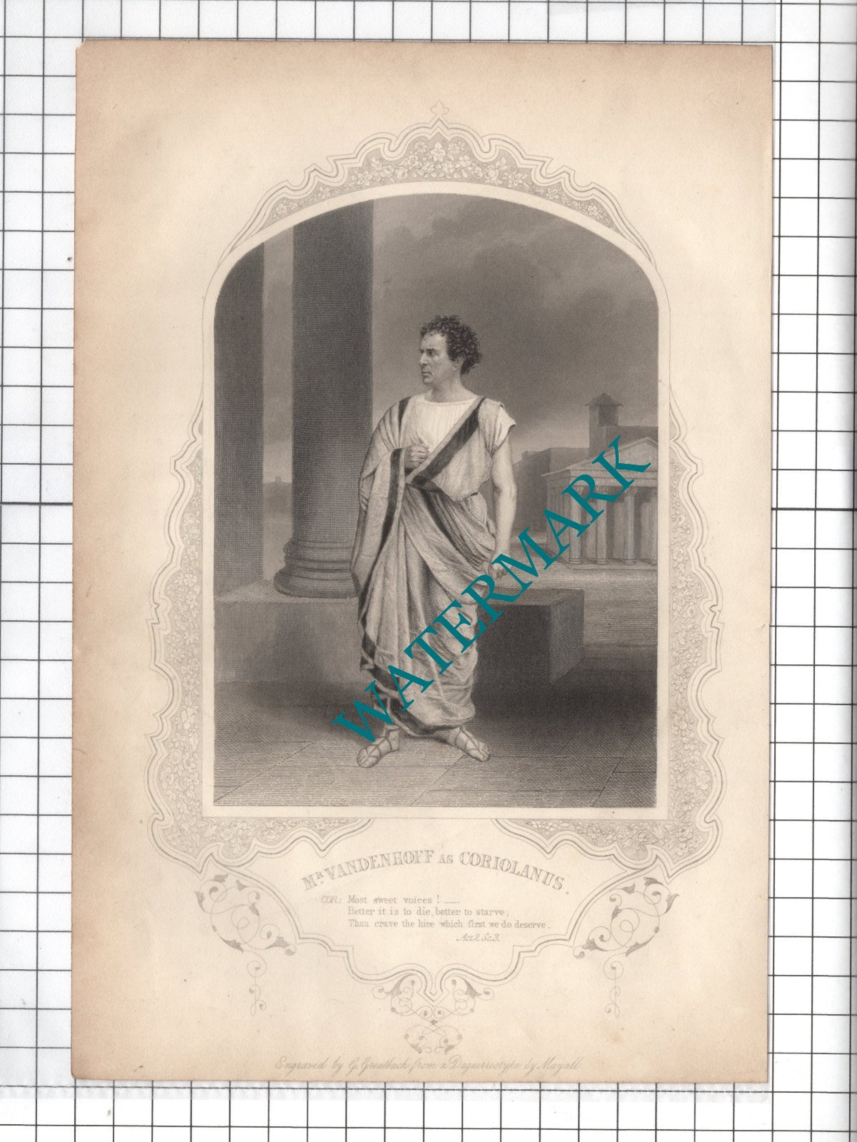 Mr Vandenhoff Actor Coriolanus Act 2 William Shakespeare Print - c.1880