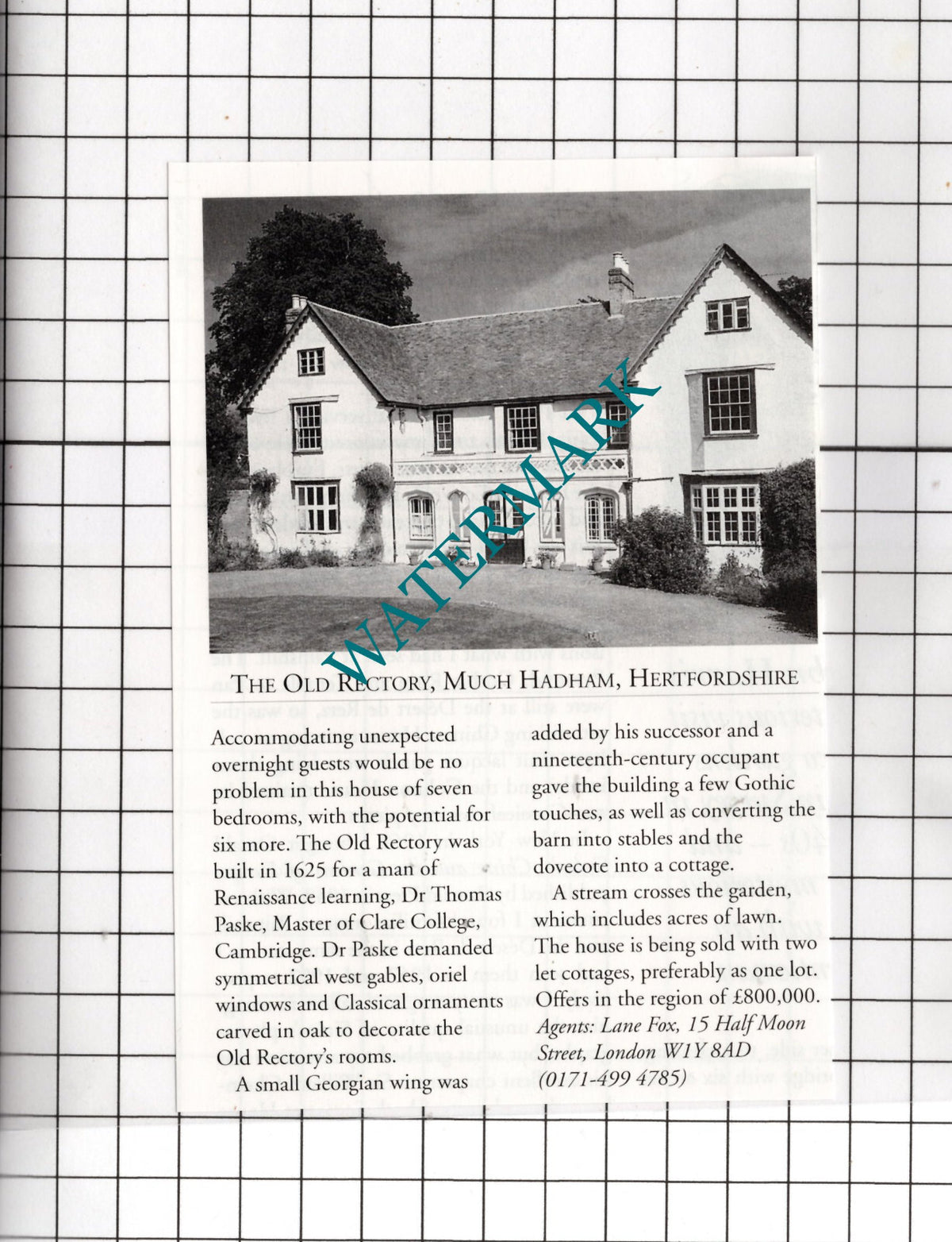 The Old Rectory Much Hadham Hertfordshire House Sale Advert - 1995 Cutting