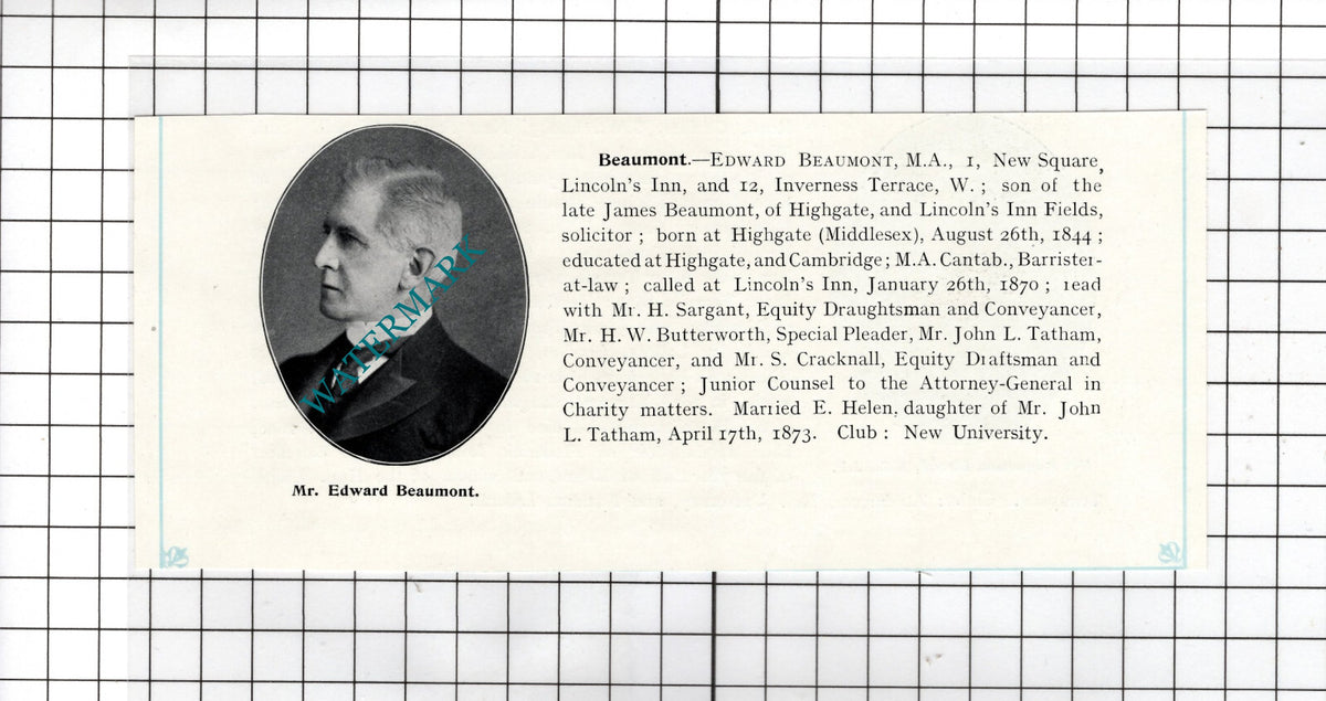 Mr Edward Beaumont 12 Inverness Terrace London - 1905 Clipping