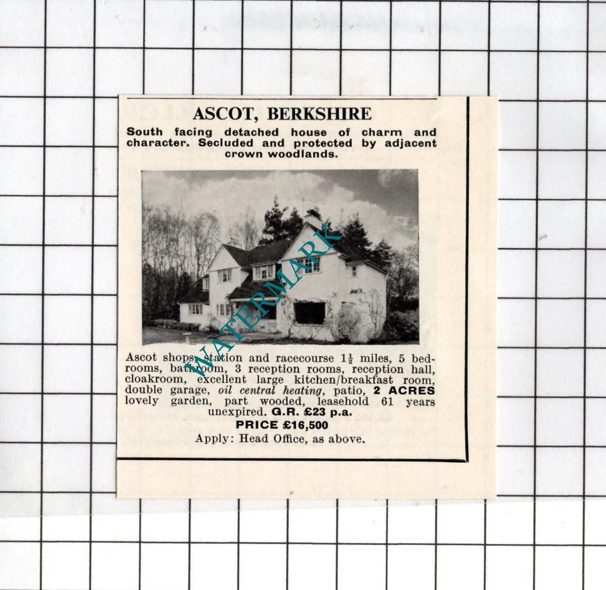 Ascot Berkshire  - 1967 SMALL  House Sale Advert