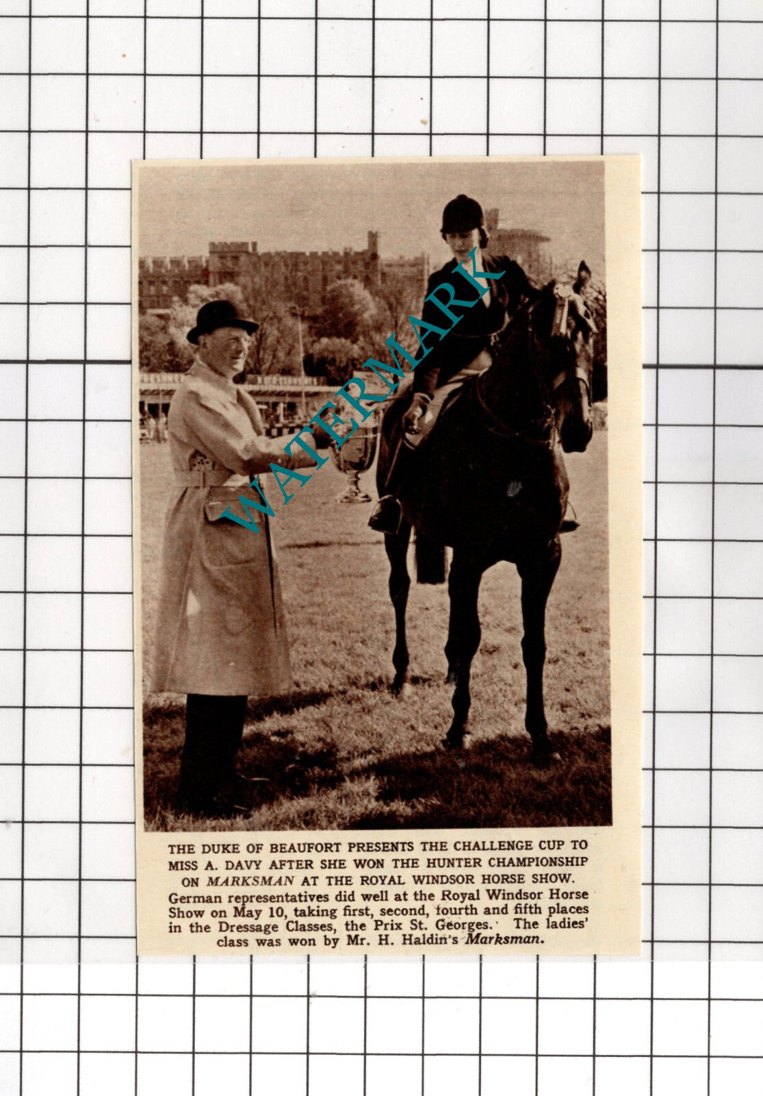 Miss A Davy MARKSMAN Horse Riding Duke Of Beaufort  - 1962 Small News Cutting