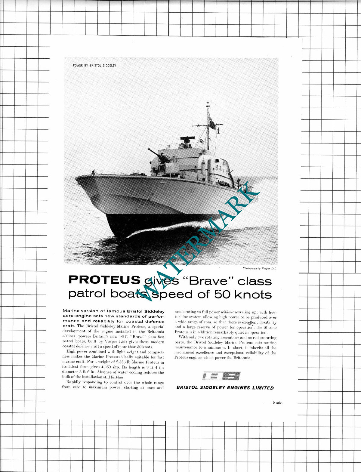 Vosper Ltd Brave Boat Bristol Siddeley Engines Ltd Advert -1960 Clipping / Print