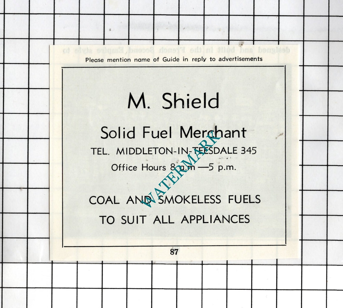 M Shield Solid Fuel Merchant Middleton-in-Teesdale -   1977 SMALL Advert
