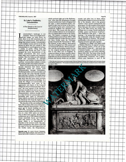 St Luke's Church Gaddesby Leicestershire  - 1987 Article / Print