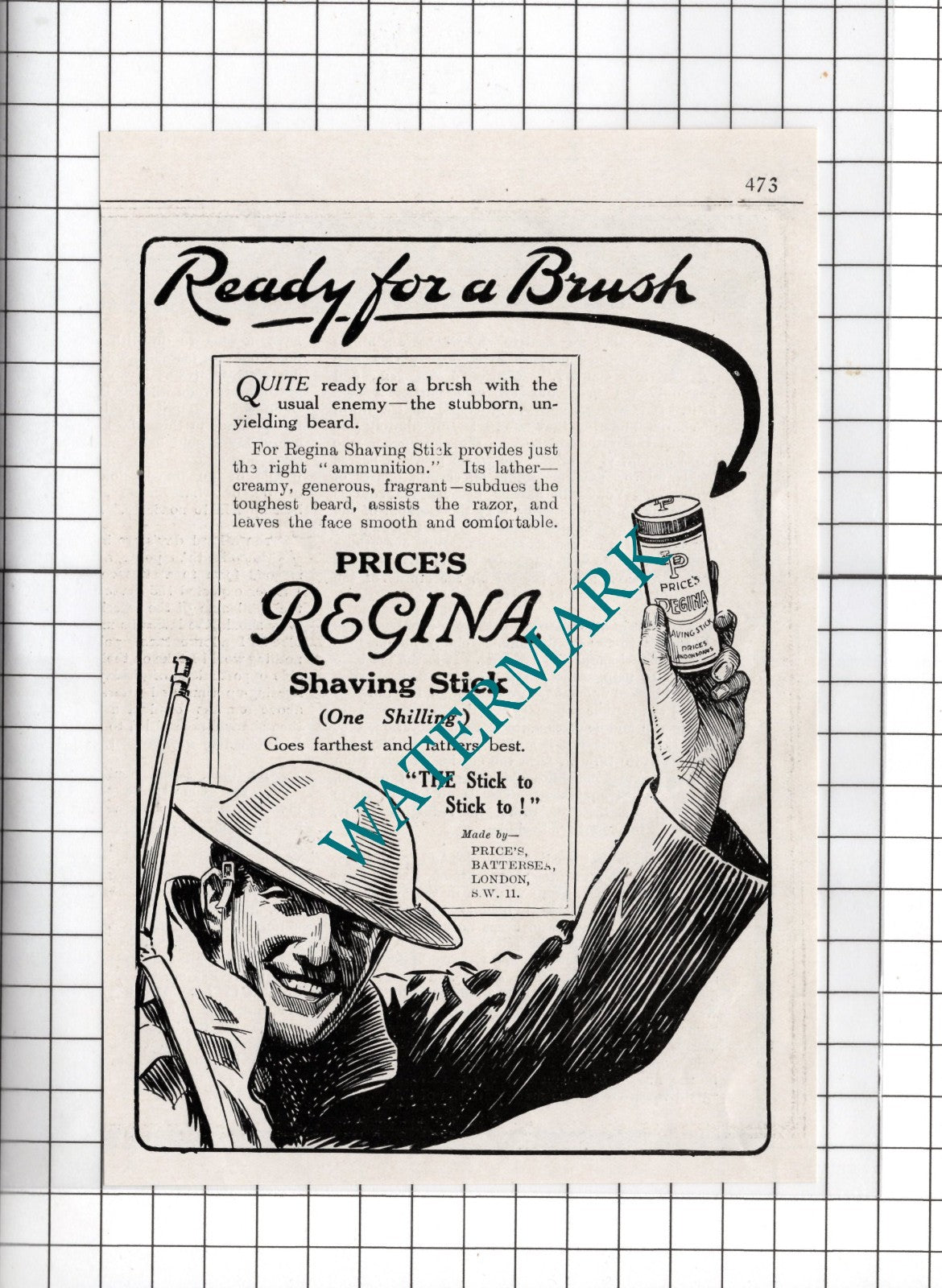 Price's Regina Shaving Stick Small Wartime WW1  Advert  - 1918