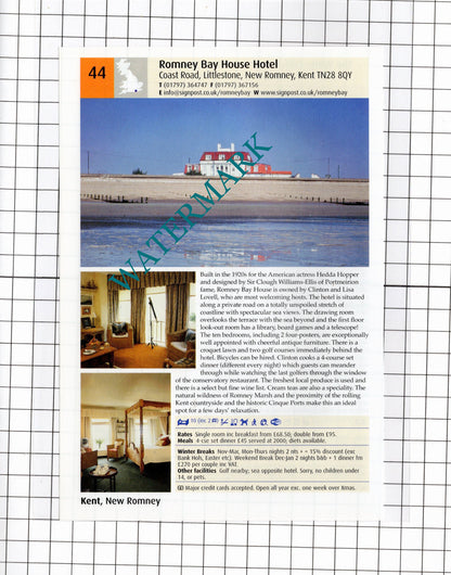 White Cliffs Hotel St Margaret's Kent Romney Bay Hotel Hedda Hopper -2011 Advert