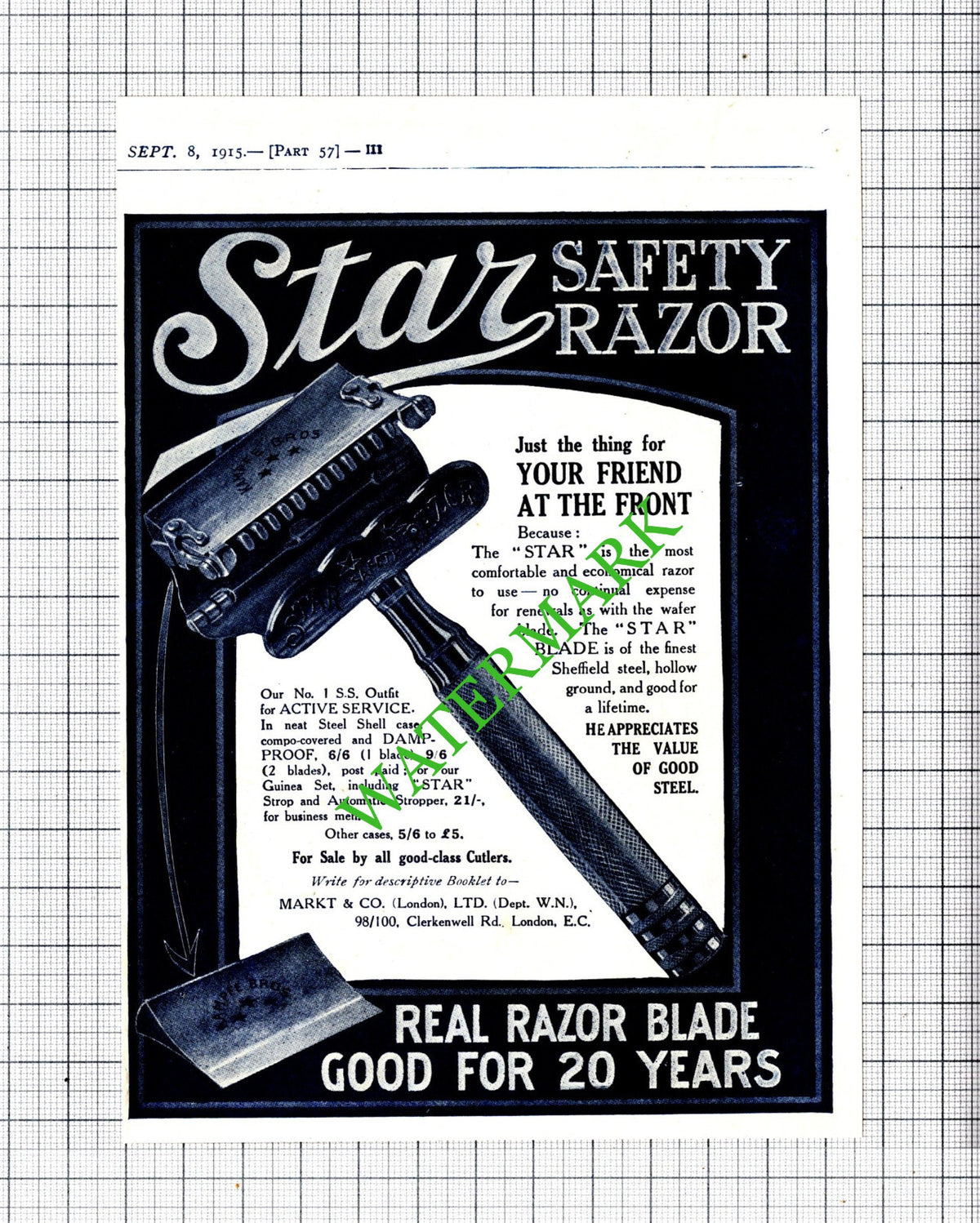 Star Safety Razer  ADVERT   WW1 Great War - 1915 Cutting
