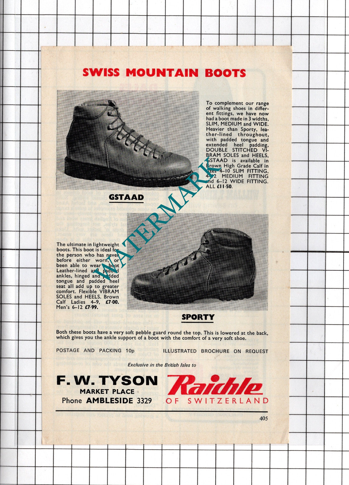 Raichle Of Switzerland F W Tyson Ambleside Advert - 1972 Cutting
