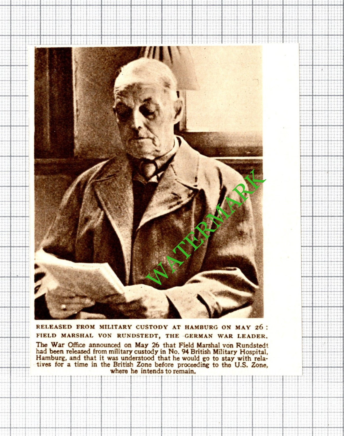 Field Marshal Von Rundstedt German War Leader - 1949 Small Cutting