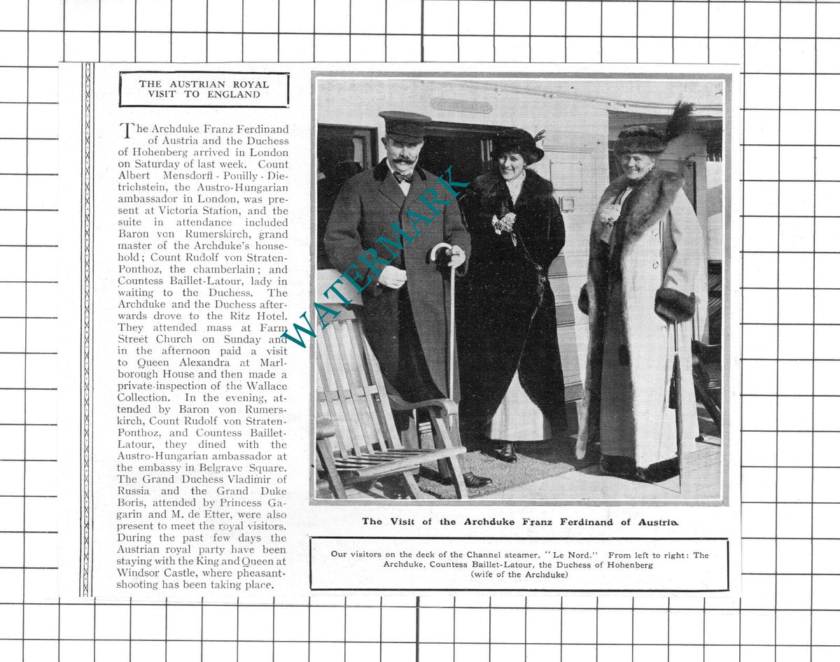 Archduke Franz Ferdinand of Austria Duchess of Hohenberg  1913 Clipping / Print