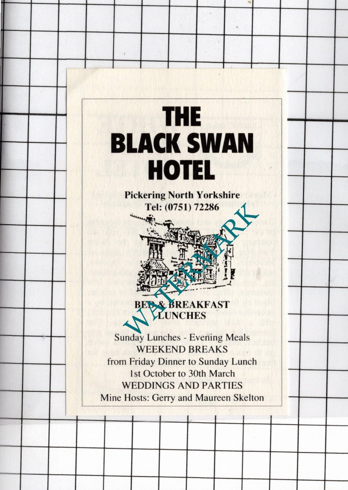 White Swan Hotel Pickering / The Black Swan Pickering Skelton  1990 Small Advert