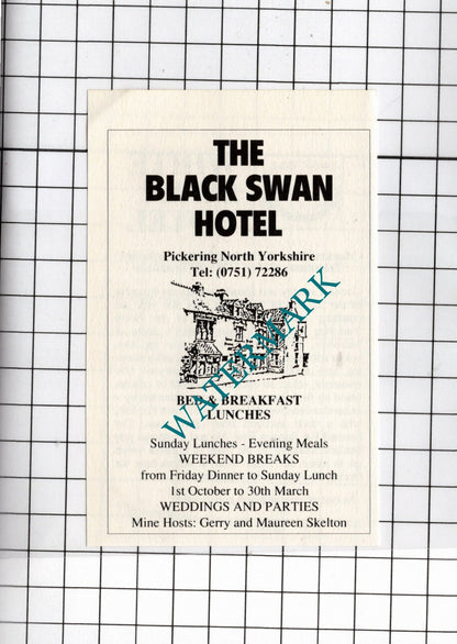 White Swan Hotel Pickering / The Black Swan Pickering Skelton  1990 Small Advert