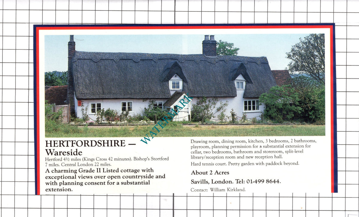 Wareside Hertfordshire House Sale Advert  - c.1990 Clipping