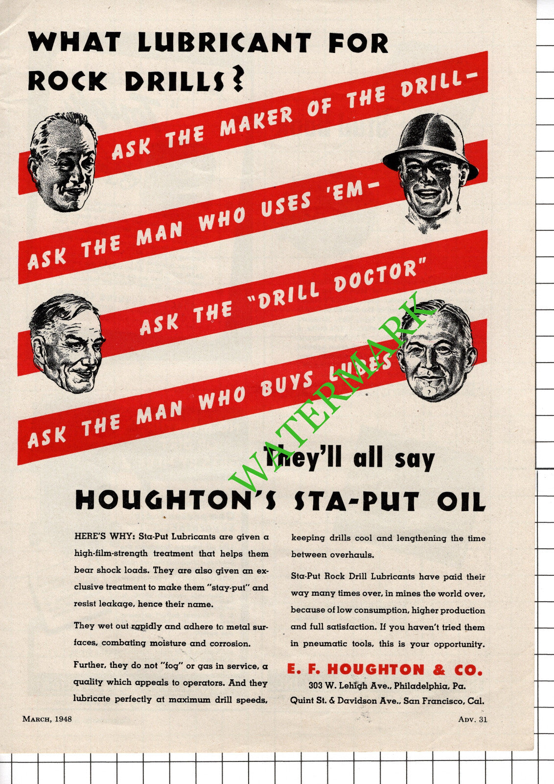 E F Houghton & Co Philadelphia USA Advert - 1948 Cutting