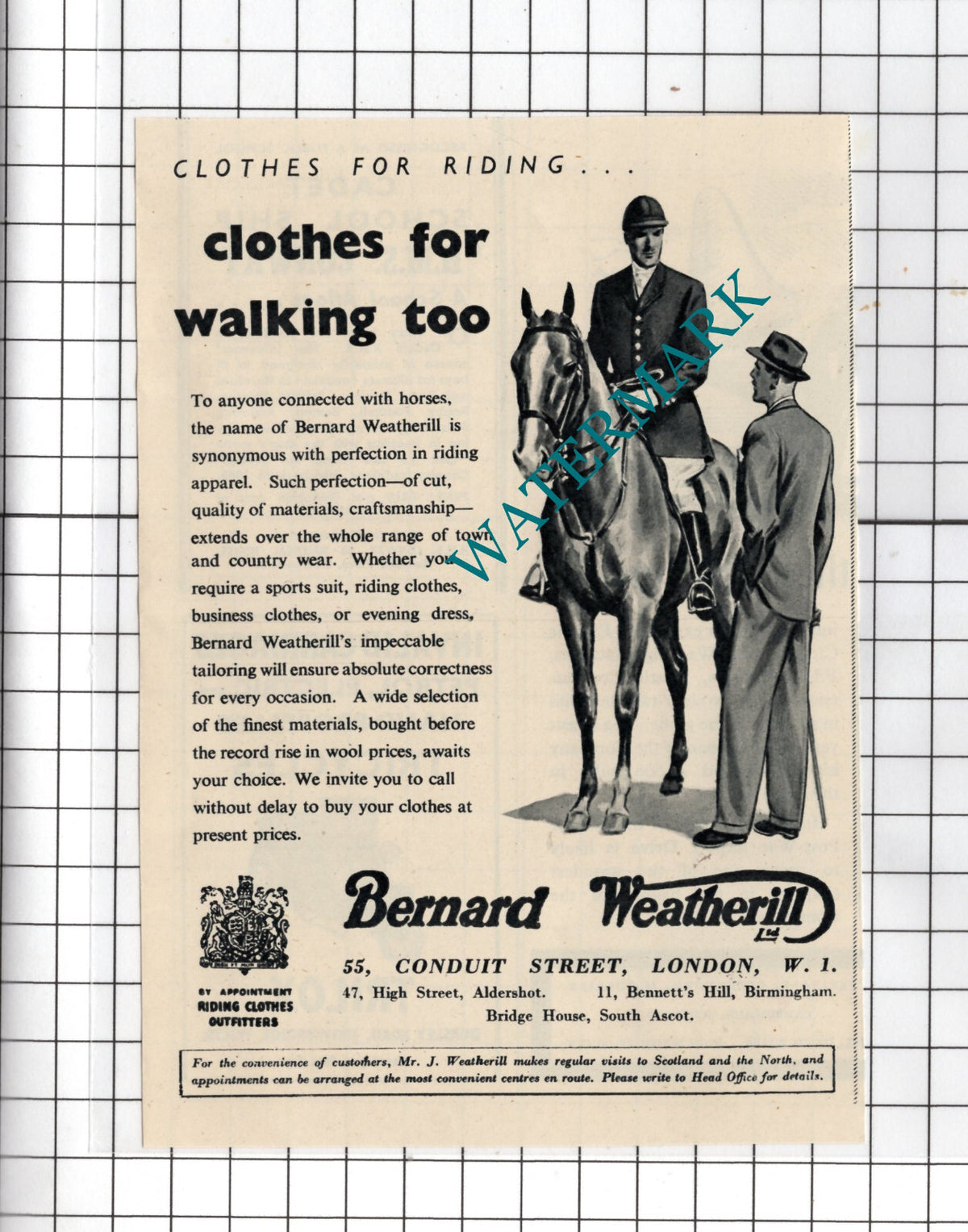 Bernard Weatherill Riding Apparel Advert - 1951 Small Cutting