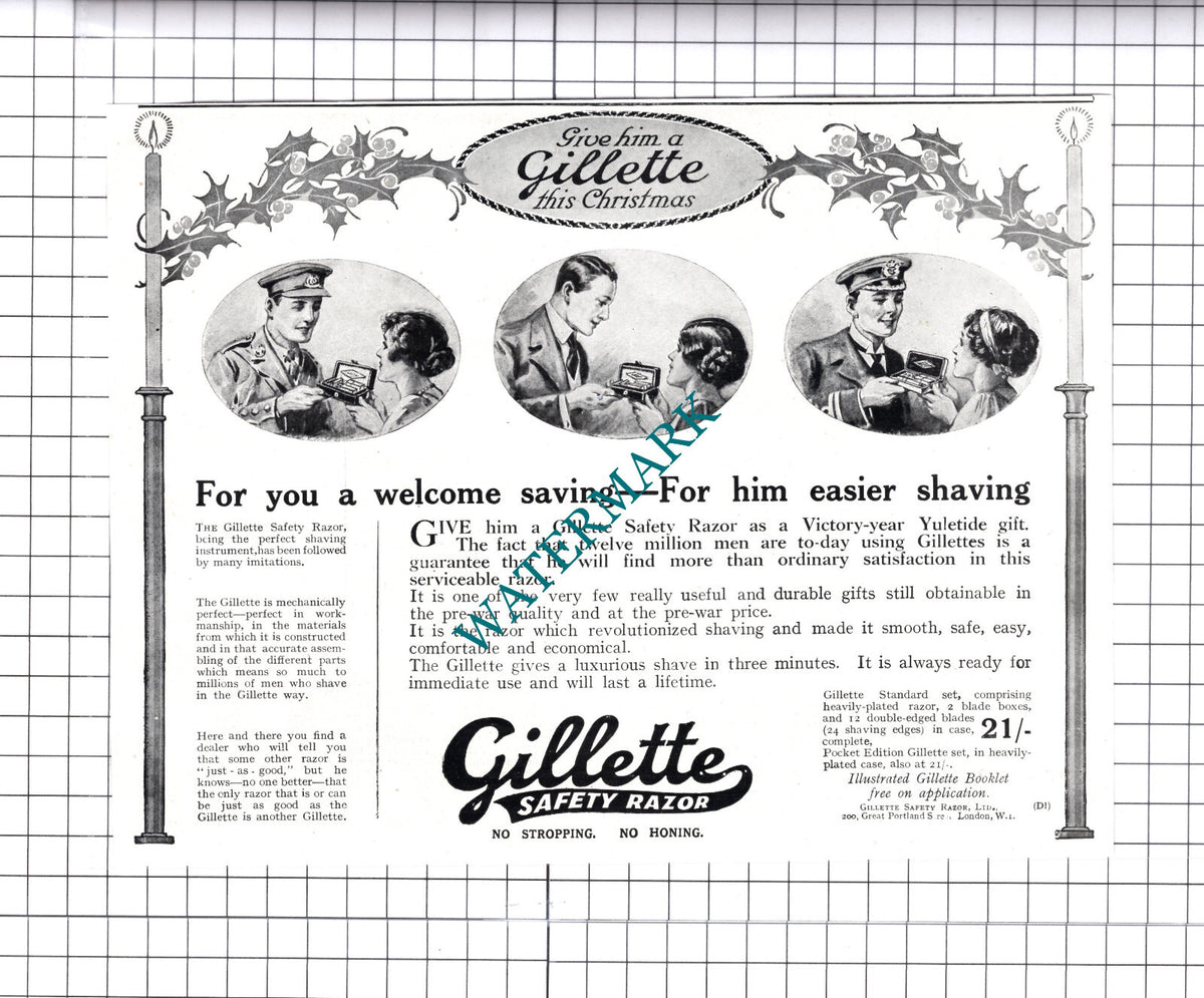 Gillette Razor WW1 Great War ADVERT  - 1918 Cutting / Print