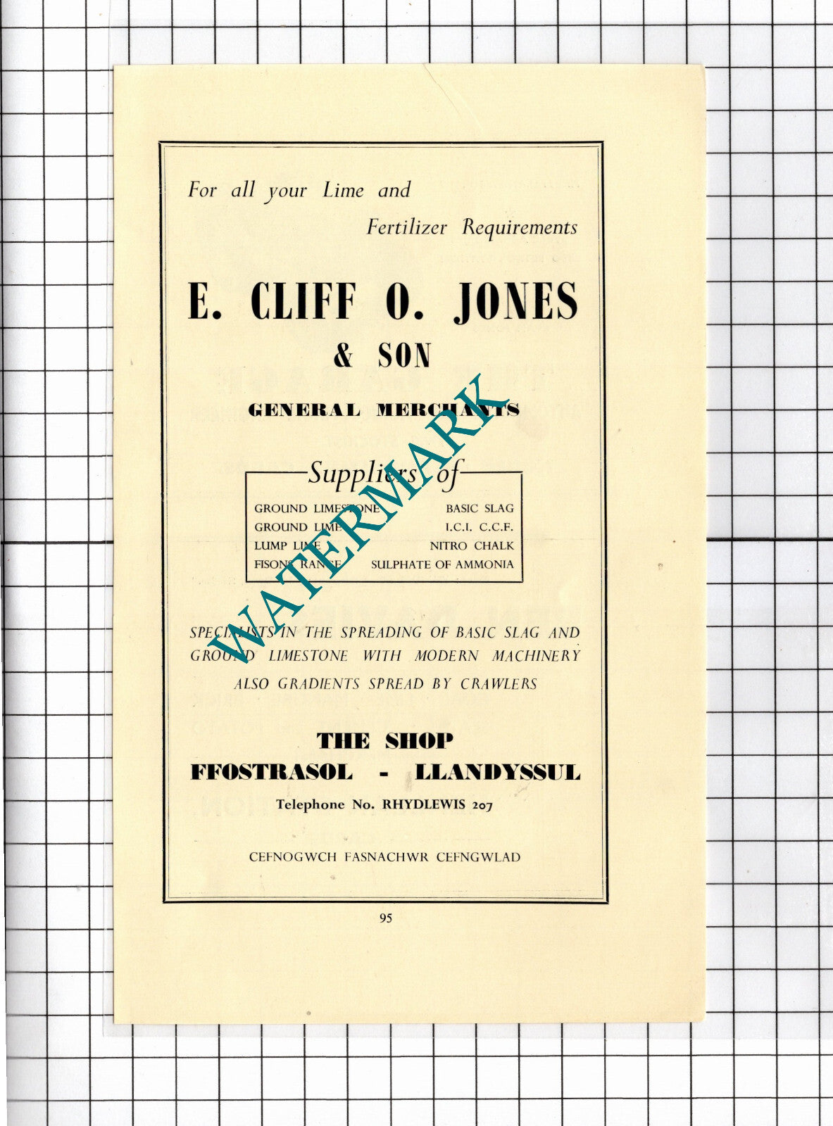 E Cliff O Jones & Son The Shop Ffostrasol Llandyssul Wales       - 1957  Advert
