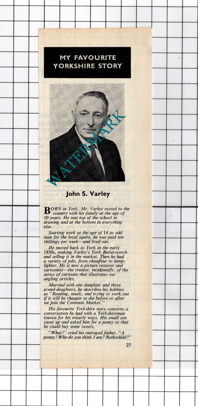 Mr John Varley Varley's York Butterscotch - 1972 Clipping