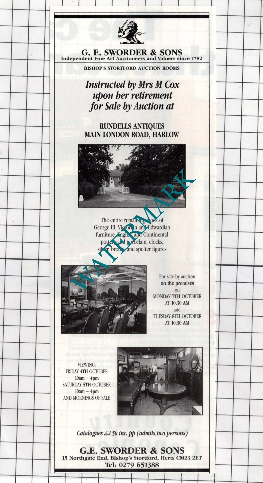 Mrs M Cox Rundells Antiques Main London Road Harlow Essex -1991 Advert/ Clipping