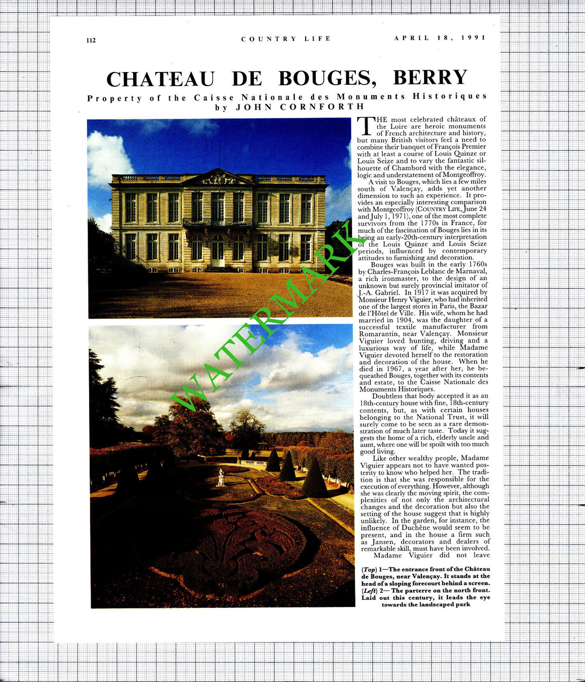 Chateau De Bouges Berry France Viguier - 1991 Article