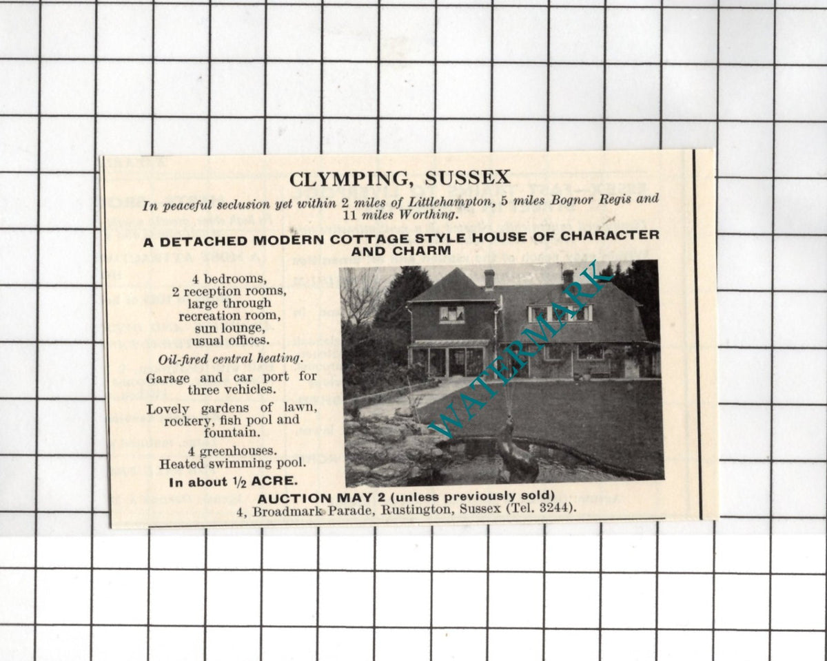 Clymping Sussex  SMALL House Sale Advert - 1967