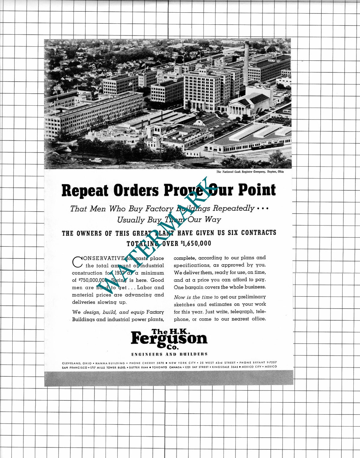 National Cash Register Co Dayton Ohio HK Ferguson Co Cleveland  - 1937 Advert