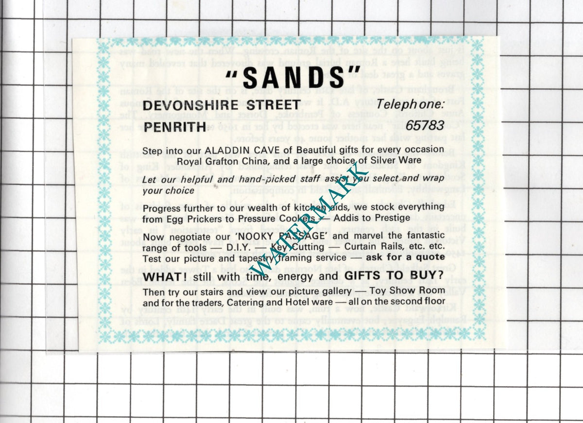 Sands Devonshire Street Penrith Cumbria  - c.1975 SMALL Advert