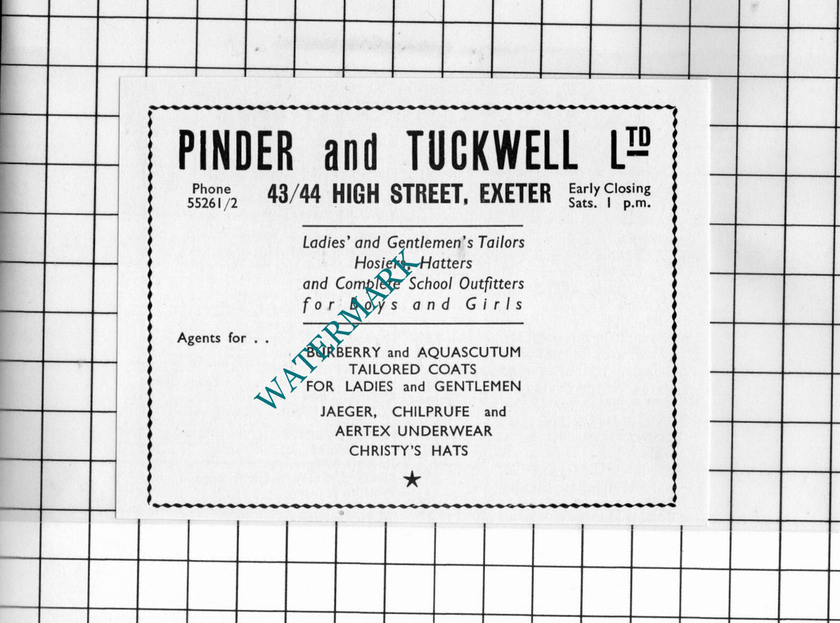 Pinder and Tuckwell Ltd Exeter Devon Tailors - 1957 Small Advert