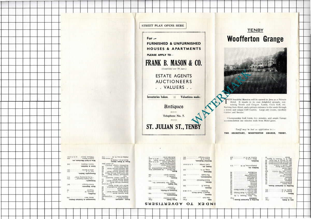 Tenby Wales Folded Street Map   - 1936 Pullout Map