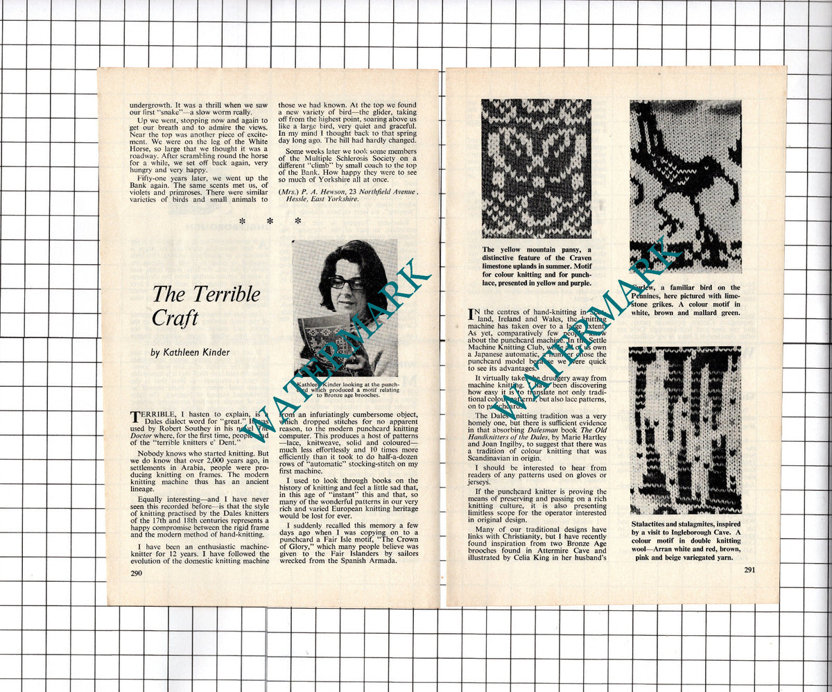Kathleen Kinder Machine Knitter -   1972 Article