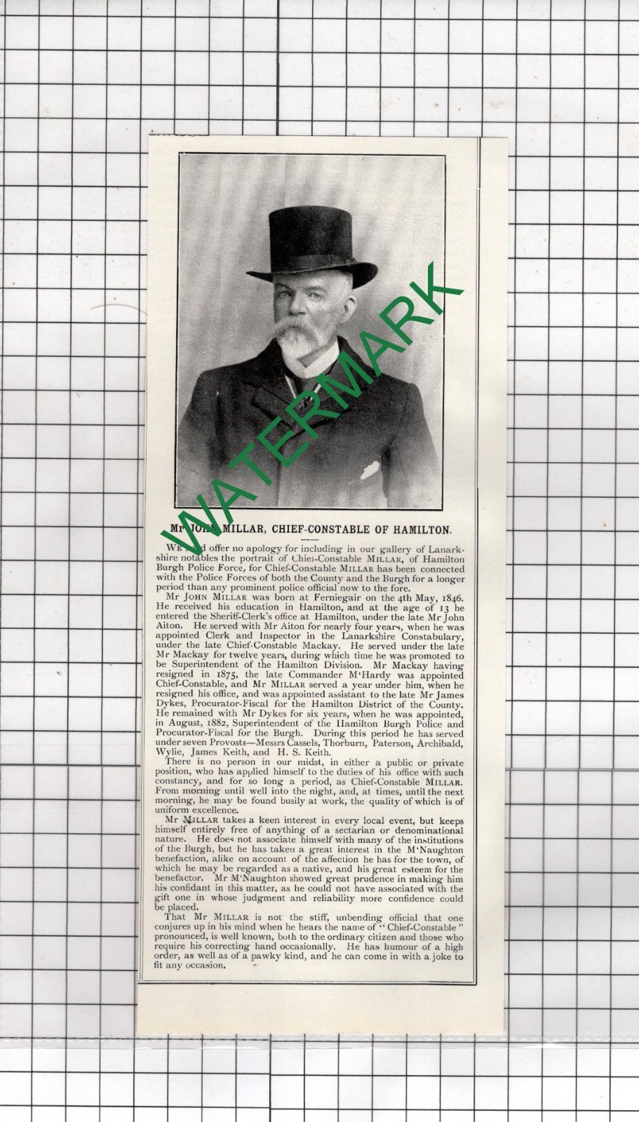 Mr John Millar Ferniegair Chief Constable Of Hamilton Scotland - 1904 Clipping