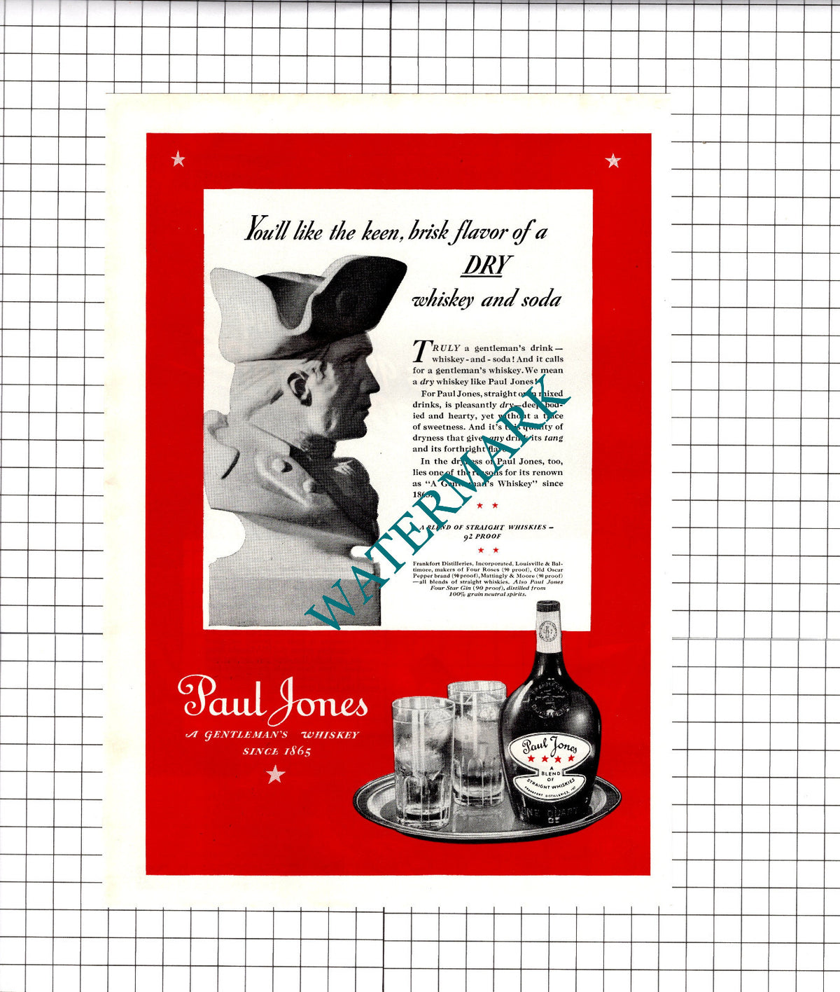 Paul Jones Whisky Advert - 1937 Clipping / Print