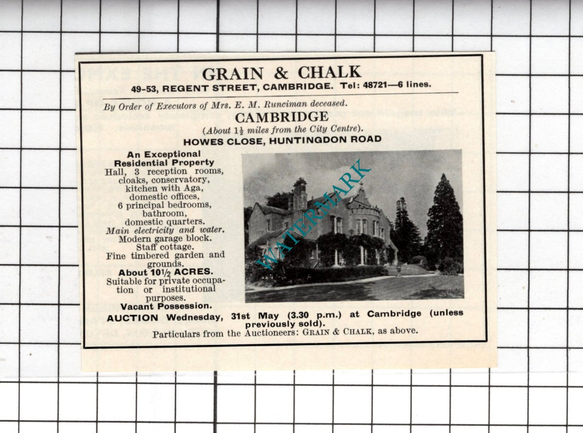 Howes Close Huntingdon Road Cambridge - 1967 SMALL House Sale Advert