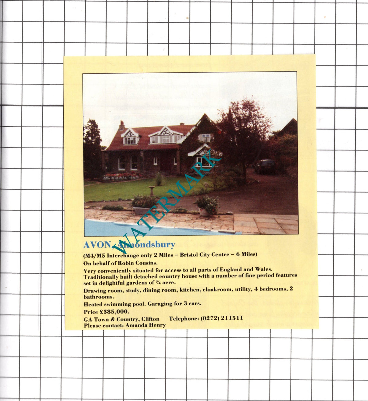 Almondsbury Avon House Sale Advert - 1990 Clipping / Print