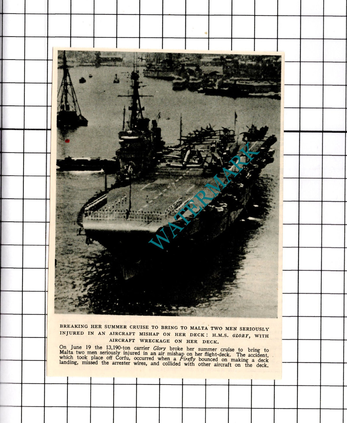 HMS Glory Ship Accident  - 1950 Clipping / Print