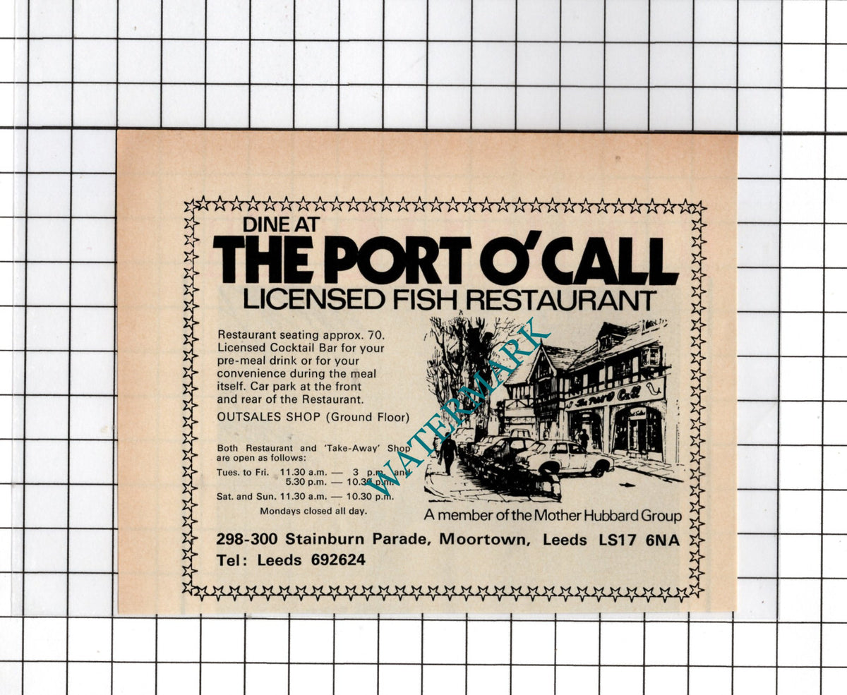 The Port O'Call Fish Restaurant Moortown Leeds Yorkshire   - 1975 Small Advert