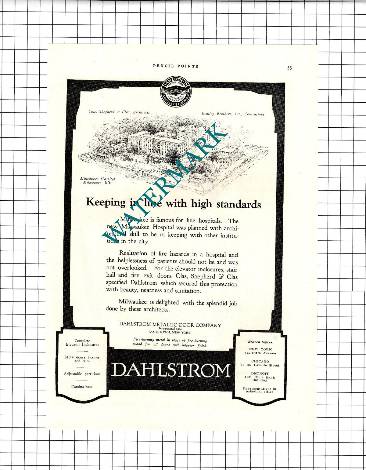 Milwaukee Hospital Wisconsin Clas Shepherd Architect Dahlstrom 1926 Advert/Print