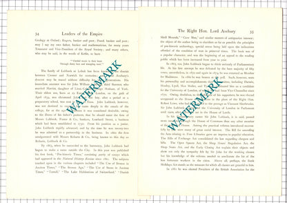 The Right Hon Lord Avebury  John Lubbock  -- c.1920 Print / Article