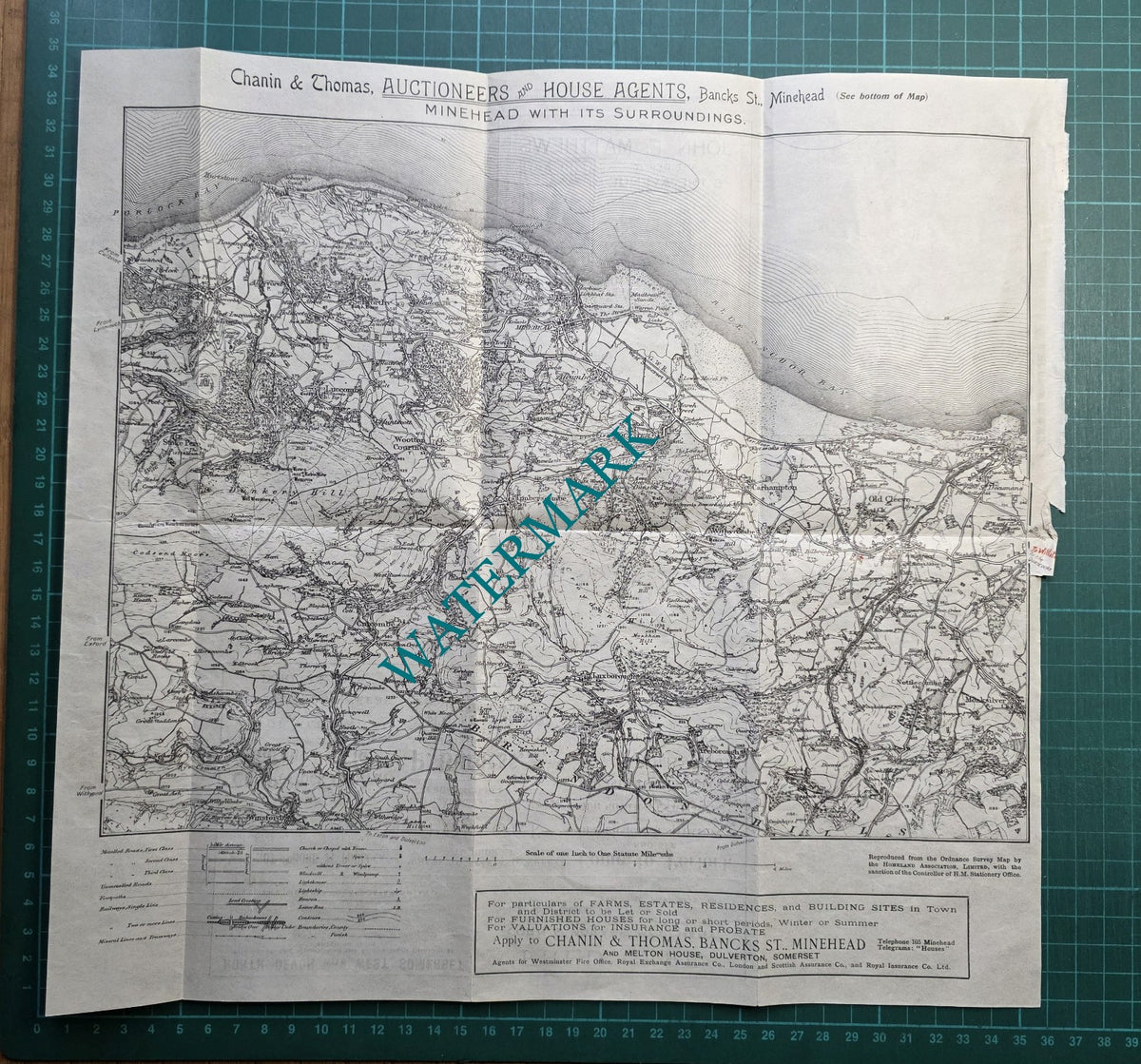 Chanin and Thomas Auctioneers Minehead Somerset Folded  Map - c.1923