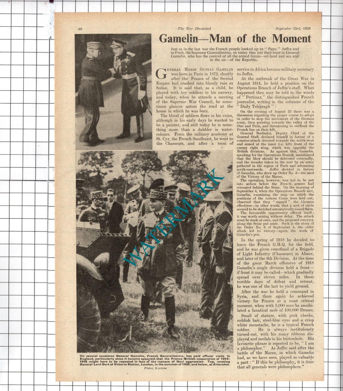General  Marie Gustav Gamelin World War Two WW2 - 1939 Article