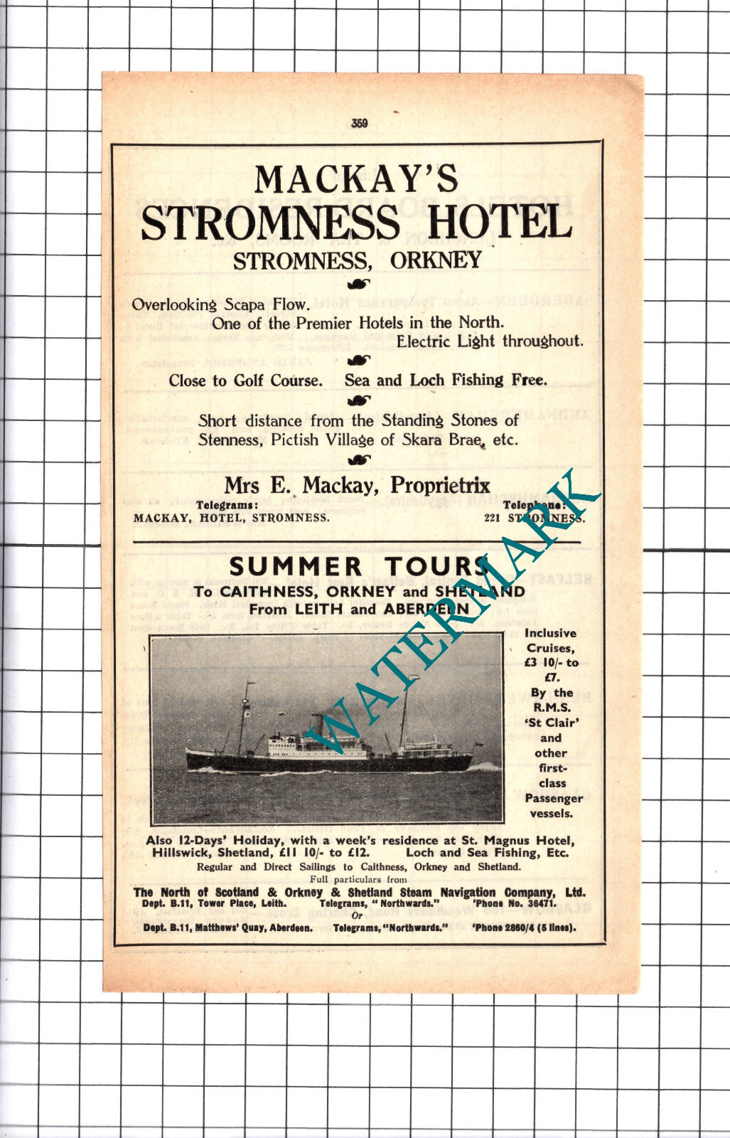 Mackay Hotel Stromness Orkney Advert   - 1939 Cutting