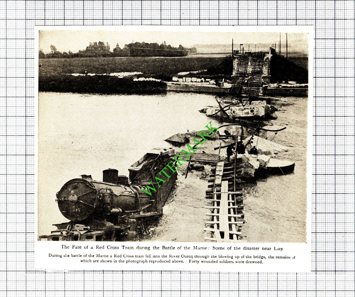Red Cross Train Crash Lizy Ourcq River World War One Marne - c.1920 Cutting