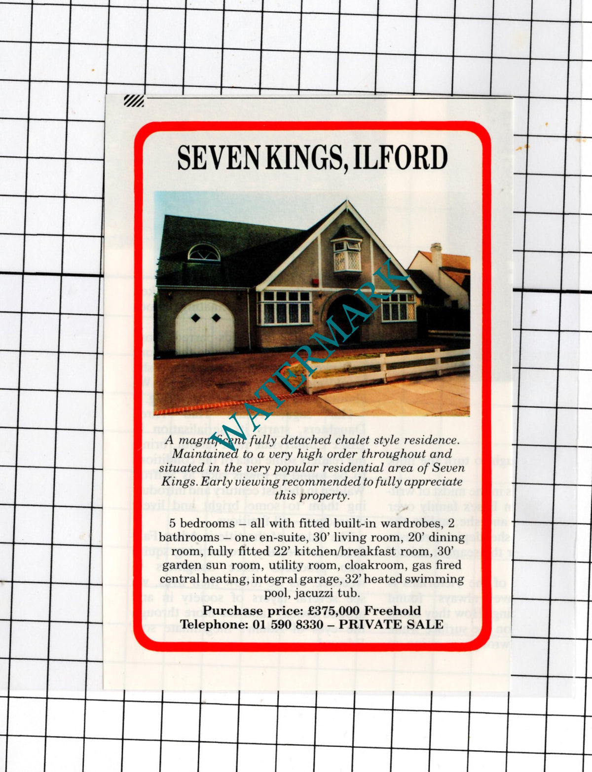 Seven Kings Ilford Essex - 1989 Small House Sale Advert