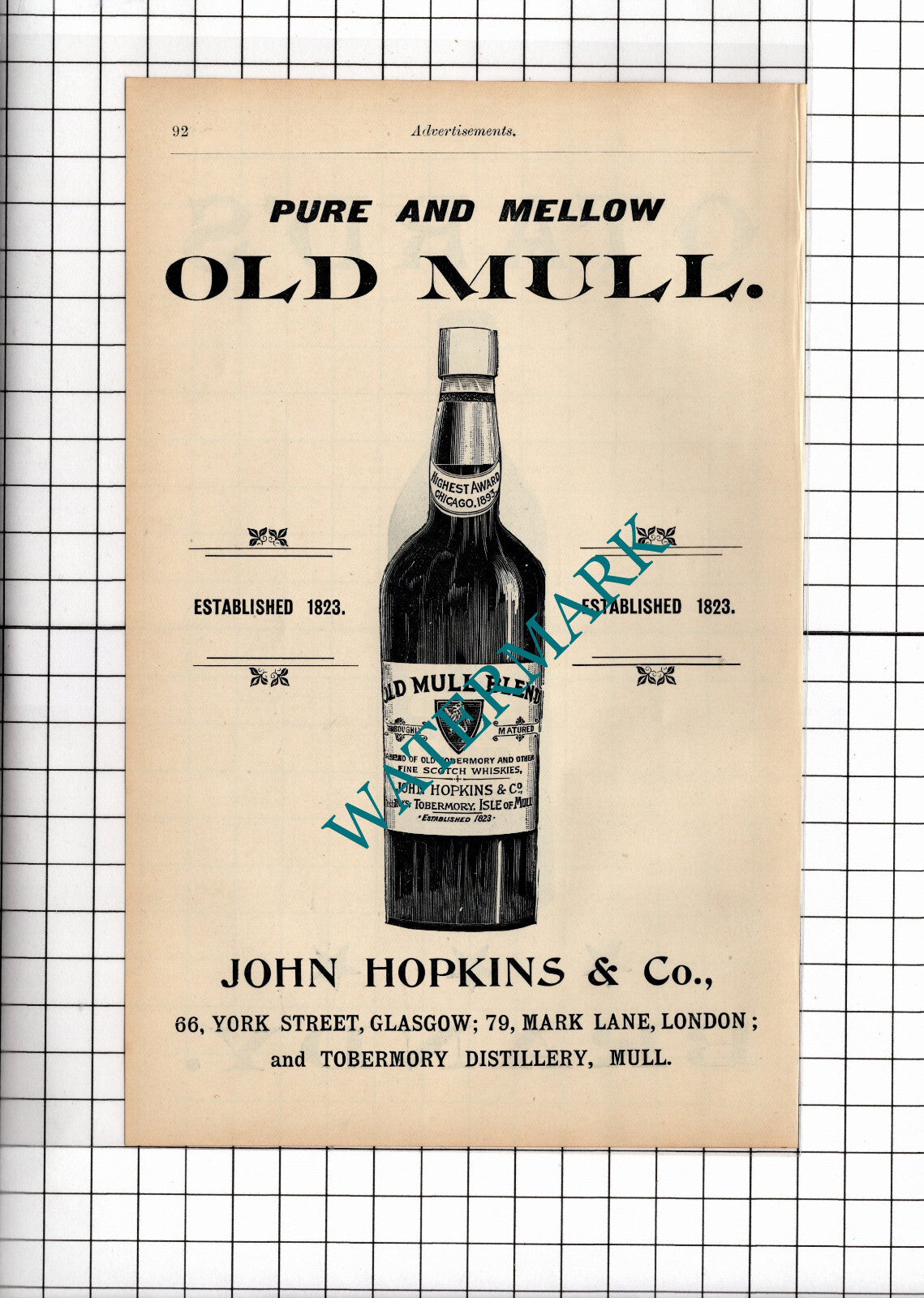 Otard's Brandy / Old Mull John Hopkins & Co Whisky - 1902 Advert