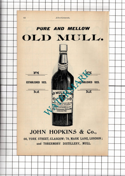 Otard's Brandy / Old Mull John Hopkins & Co Whisky - 1902 Advert