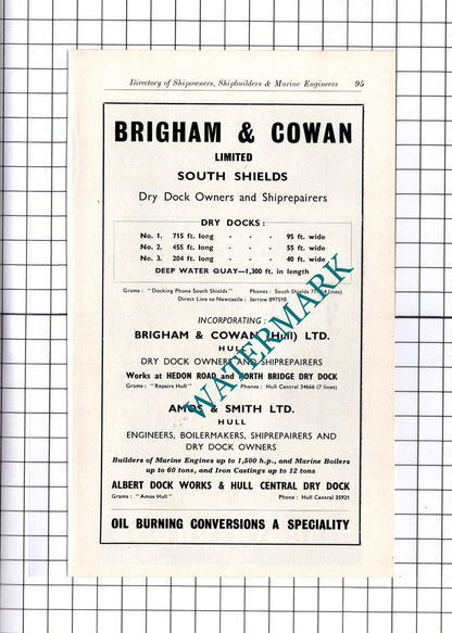 Peter Brotherhood Peterborough / Brigham & Cowan South Shields ADVERT - c.1957