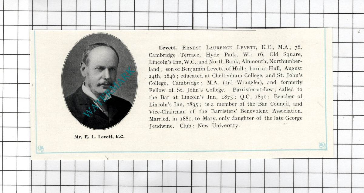 Ernest Laurence Levett North Bank Alnmouth Northumberland Hull - c.1905 Clipping